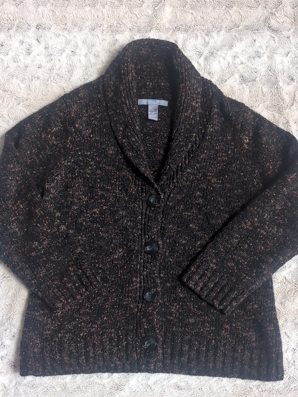Carroll Reed Classic Brown Cottagecore Preppy Shawl Button Front Knit Cardigan